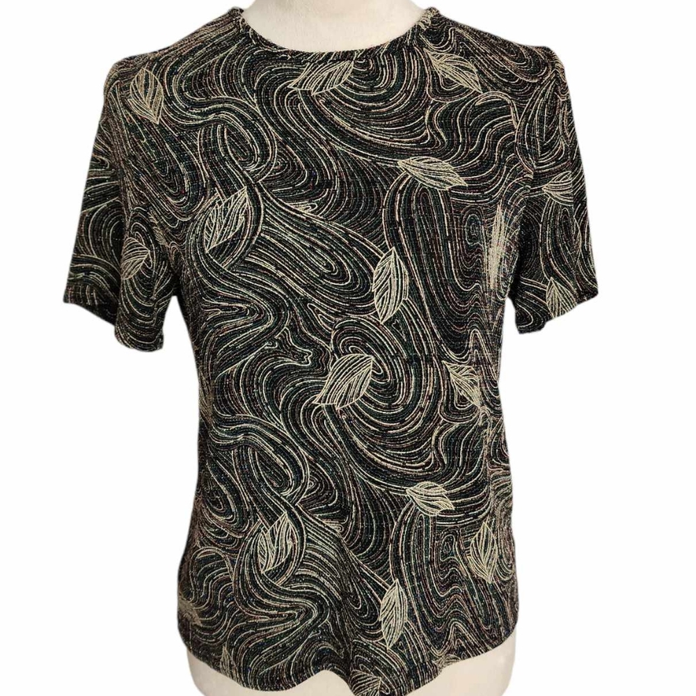 Lauren Lee Black Textured Glitter Top Size M